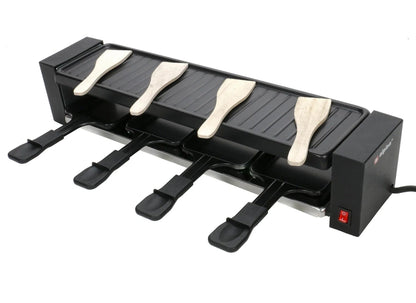 JUNG ALPINA ED-223292 Raclette-Grill Steingrill 4 Personen, 800W Partygrill für Fleisch, Fisch, Gemüse, Antihaftbeschichtete Grillplatte, Verstellbarer Thermostat