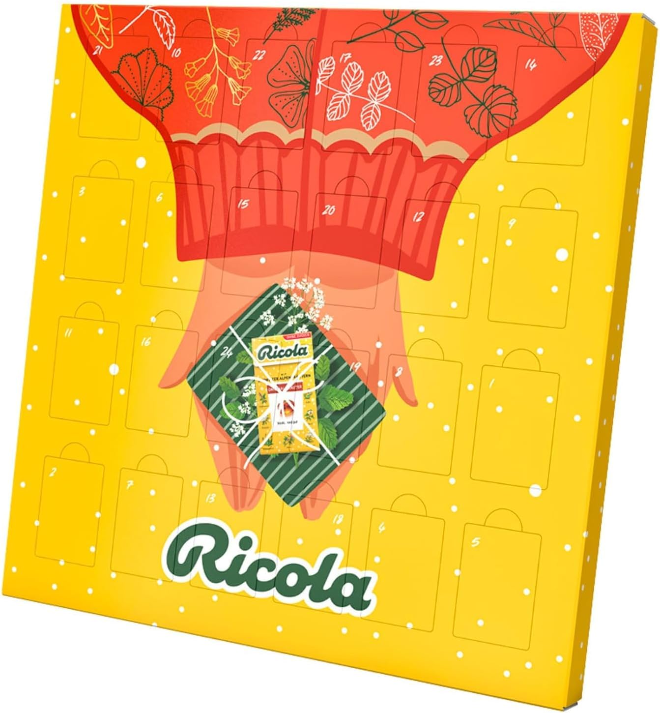 Ricola Adventskalender 2024 – Kräuterbonbons aus der Schweiz, 360g, 24 Türchen, exklusiver Mix aus 22 Sorten, zuckerfrei, glutenfrei, laktosefrei, Adventskalender für Hals und Stimme