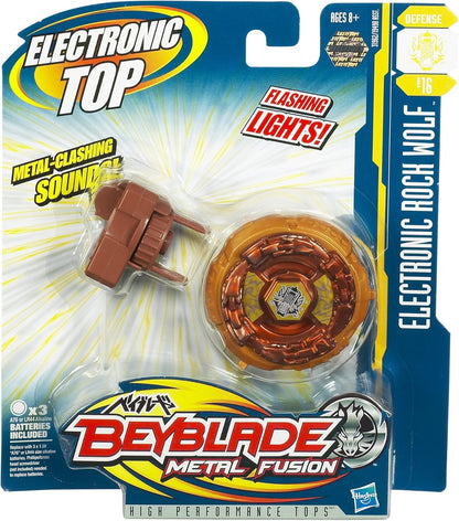 Hasbro Beyblade Metall Fusion Kreisel Rock Wolf Elektronisch mit Licht & Sound – Action-Kampftop mit Launcher & Reißleine Modell 31962 B16