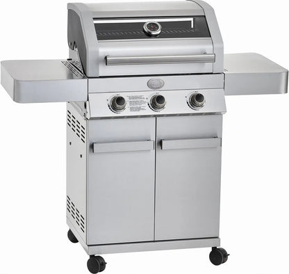 RÖSLE Gasgrill G3 Edelstahl Gasgrill BBQ-Station mit 3 Hauptbrennern, Gusseisenrost, Glaseinsatz im Deckel, Grillstation für Garten Balkon Terrasse, Gasgrill mit Stauraum und Zubehör