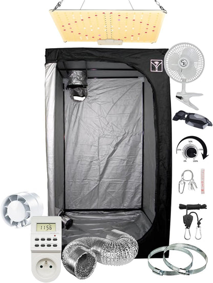 SUPACROP Indoor Growbox Komplettset mit dimmbarer 100 W Samsung LM281B Full Spectrum LED, Abluftventilator 125 mm, Aluminiummantel, Zeitschaltuhr und Schutzbrille für professionellen Indoor-Pflanzenanbau