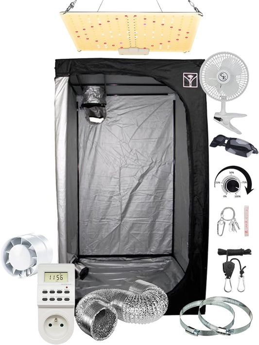 SUPACROP Indoor Growbox Komplettset mit dimmbarer 100 W Samsung LM281B Full Spectrum LED, Abluftventilator 125 mm, Aluminiummantel, Zeitschaltuhr und Schutzbrille für professionellen Indoor-Pflanzenanbau