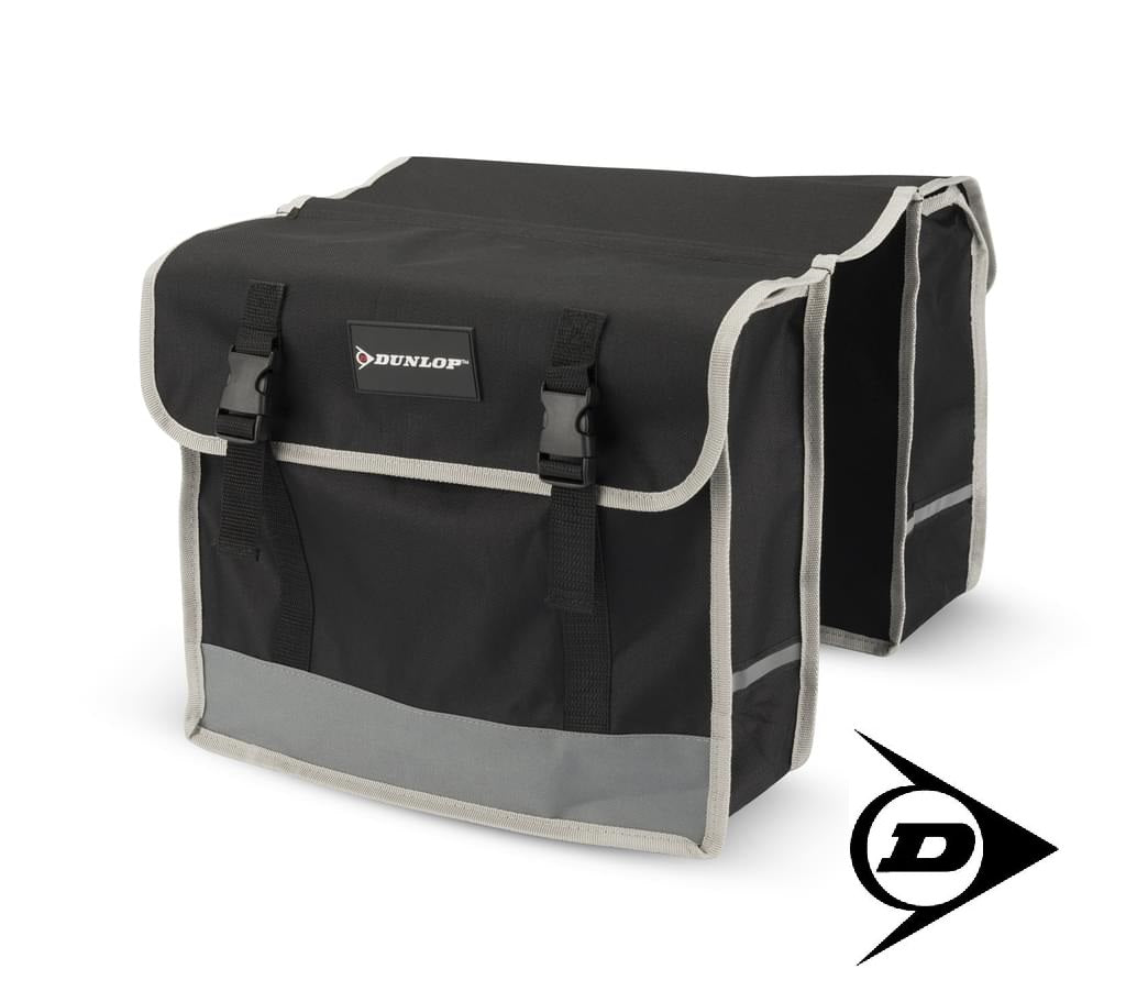Dunlop FGT19 Doppel-Fahrradtasche Gepäckträgertasche, stabile Satteltasche für Fahrräder, wasserfestes Polyester-Gewebe, 29 Liter Volumen, Gepäckträger-Tasche für Damen und Herren, strapazierfähig, mit Reflektoren