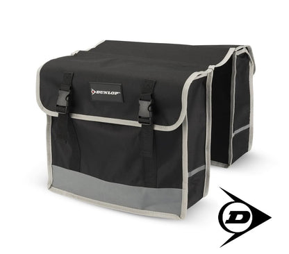 Dunlop FGT19 Doppel-Fahrradtasche Gepäckträgertasche, stabile Satteltasche für Fahrräder, wasserfestes Polyester-Gewebe, 29 Liter Volumen, Gepäckträger-Tasche für Damen und Herren, strapazierfähig, mit Reflektoren