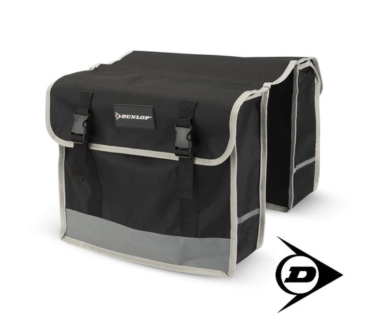 Dunlop FGT19 Doppel-Fahrradtasche Gepäckträgertasche, stabile Satteltasche für Fahrräder, wasserfestes Polyester-Gewebe, 29 Liter Volumen, Gepäckträger-Tasche für Damen und Herren, strapazierfähig, mit Reflektoren
