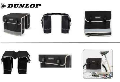 Dunlop FGT19 Doppel-Fahrradtasche Gepäckträgertasche, stabile Satteltasche für Fahrräder, wasserfestes Polyester-Gewebe, 29 Liter Volumen, Gepäckträger-Tasche für Damen und Herren, strapazierfähig, mit Reflektoren