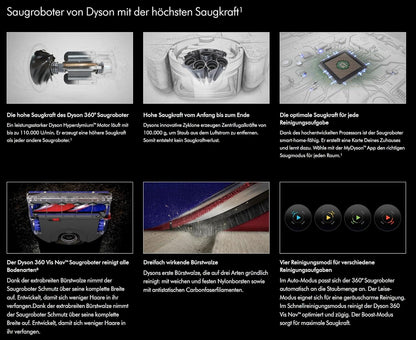 Dyson 360 Vis Nav™ Saugroboter mit Hyperdymium™ Motor, Zyklonsaugkraft, 360° Kamera, Tierhaarentfernung, App- und Sprachsteuerung, Teppich- und Hartbodenreinigung, kabellos, beutellos