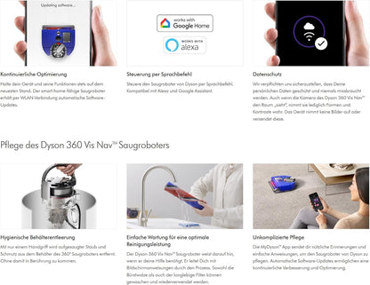 Dyson 360 Vis Nav™ Saugroboter mit Hyperdymium™ Motor, Zyklonsaugkraft, 360° Kamera, Tierhaarentfernung, App- und Sprachsteuerung, Teppich- und Hartbodenreinigung, kabellos, beutellos