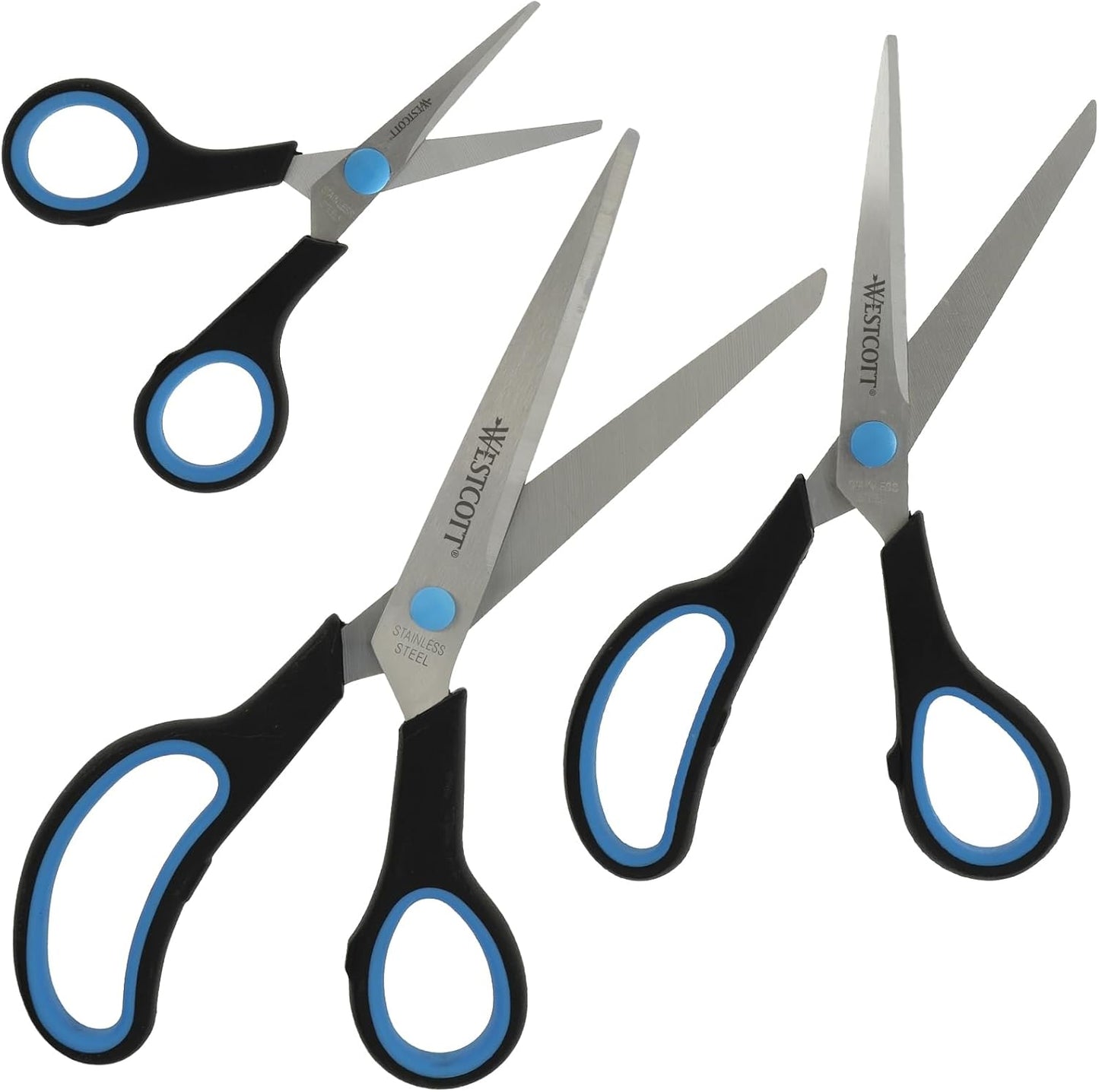Westcott Easy Grip Scheren Set 3-teilig | Universalscheren mit Edelstahlklingen & Softgriff | Haushaltsscheren, Büroscheren, Bastelscheren, Küchenscheren für vielseitige Schneidarbeiten