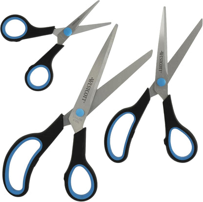Westcott Easy Grip Scheren Set 3-teilig | Universalscheren mit Edelstahlklingen & Softgriff | Haushaltsscheren, Büroscheren, Bastelscheren, Küchenscheren für vielseitige Schneidarbeiten