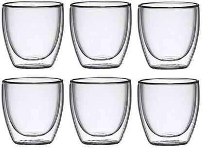 Klasique Doppelwandige Thermogläser 100 ml – Mundgeblasene, hitzebeständige Doppelwandgläser im 6er Set mit Schwebeeffekt für Espresso, Tee, Cocktails und kalte Getränke