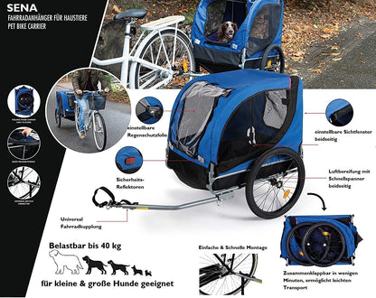 SENA Fahrradanhänger für Hunde bis 26 kg – Klappbarer Hundetransportanhänger mit TÜV, 16-Zoll Luftreifen, Reflektoren & Oxford-Gewebe – Haustier-Fahrradanhänger für große & kleine Hunde