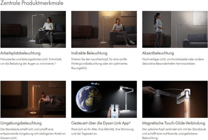 Dyson Solarcycle Morph™ Stehleuchte CF06 – Intelligente LED-Stehleuchte mit Anpassung der Helligkeit und Farbtemperatur, Aufwachmodus, Boost-Modus und bis zu 20 benutzerdefinierten Modi für optimale Beleuchtung
