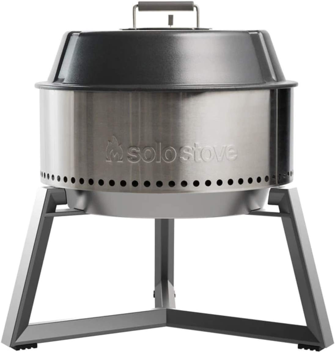 Solo Stove Bonfire Holzkohlegrill Edelstahl mobil Kugelgrill mit Deckel Outdoor Camping BBQ Grill Set Zubehör Grillzange Grillhaube Schutzhülle Naturkohle tragbar Garten Reisen Grillgerät robust effizient raucharm