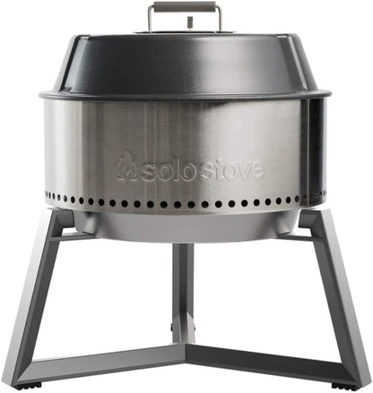 Solo Stove Bonfire Holzkohlegrill Edelstahl mobil Kugelgrill mit Deckel Outdoor Camping BBQ Grill Set Zubehör Grillzange Grillhaube Schutzhülle Naturkohle tragbar Garten Reisen Grillgerät robust effizient raucharm