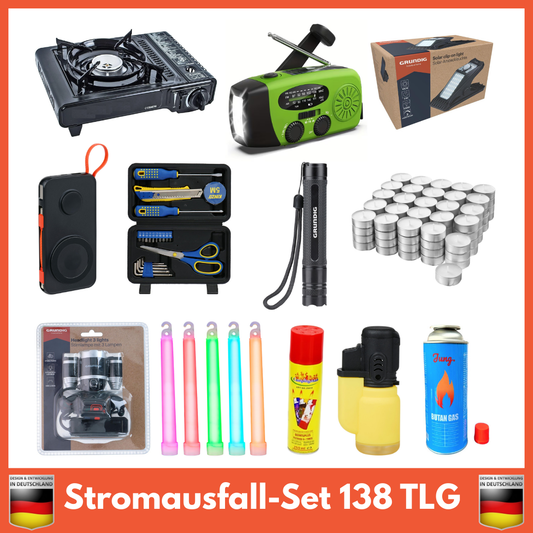 BLACKOUTPro Notfallausrüstung Stromausfall Set 138 Tlg Notfallrucksack Gefüllt Notlicht Notfalllampe Gaskocher Outdoor Camping Kochen Krisenvorsorge Prepper Survival