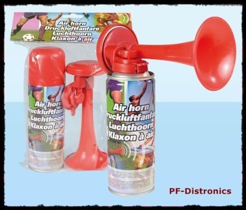 JUNG Profi Druckluftfanfare Set 2 Stück mit 210ml umweltfreundlichem, nicht brennbarem Gas, laute Partyhorn Aluminium Fanfaren, leichte Aluminium Drucklufttröten, langlebige Fanartikel für Fußball EM 2024