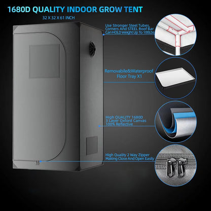 JUNG Supergrower LED Growbox Komplettset 81.3x81.3x160 cm 600W – Indoor-Gewächshaus mit Grow-Zelt, Belüftungssystem, Bewässerung, Aktivkohlefilter, LED-Pflanzenlampe, Töpfen und Zubehör für Pflanzenzucht