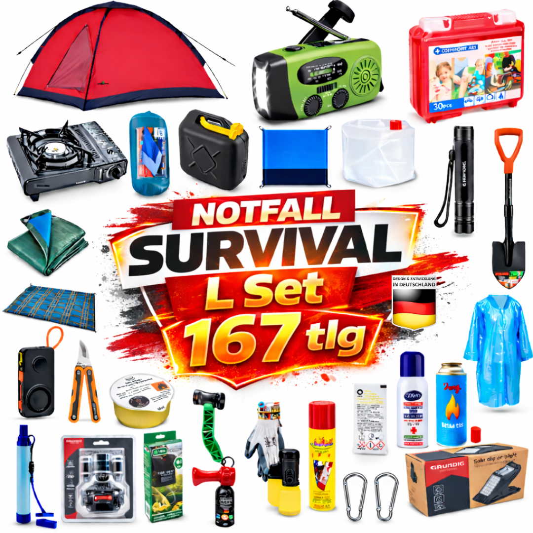 BLACKOUTPro Notfall Survival Kit 167 tlg Blackout Vorsorge Set L Prepper Notfallausrüstung Katastrophenschutz Camping Outdoor Emergency Set