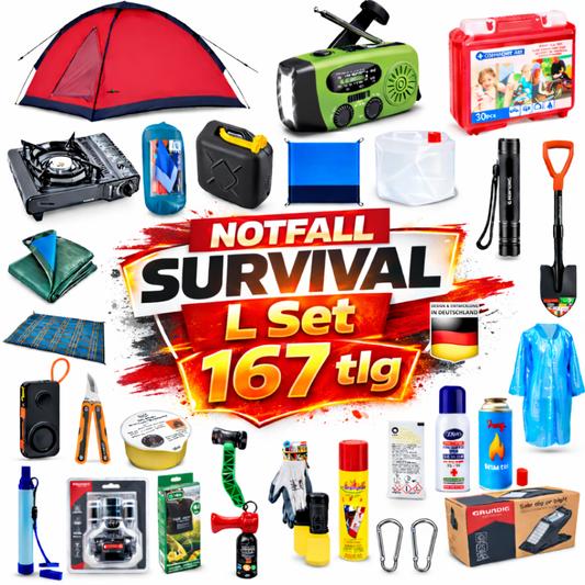 BLACKOUTPro Notfall Survival Kit 167 tlg Blackout Vorsorge Set L Prepper Notfallausrüstung Katastrophenschutz Camping Outdoor Emergency Set