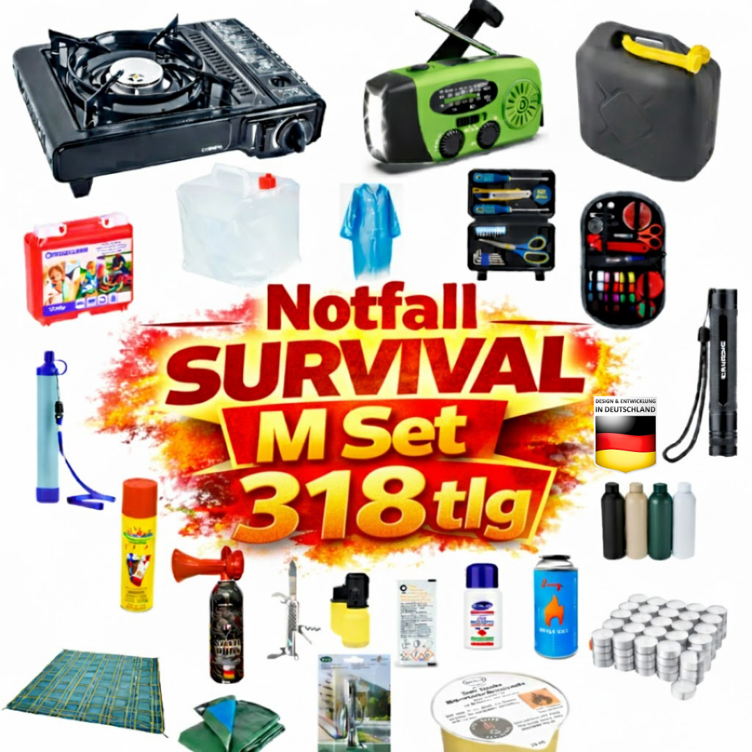 BLACKOUTPro Notfall Survival Kit 318 tlg Blackout Vorsorge Set M Prepper Notfallausrüstung Katastrophenschutz Camping Outdoor Emergency Set