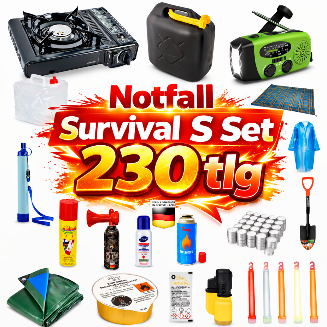 BLACKOUTPro Notfall Survival Kit 230 tlg Blackout Vorsorge Set S Prepper Notfallausrüstung Katastrophenschutz Camping Outdoor Emergency Set