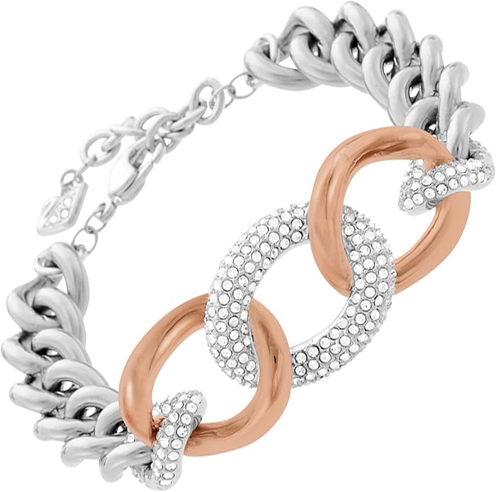 Swarovski Bound Damen Armband 5080042, Verstellbar, Roségold Vergoldetes Glasarmband mit Verstecktem Sicherheitsverschluss, Kristallverzierter Schmuck für Eleganz und Alltag
