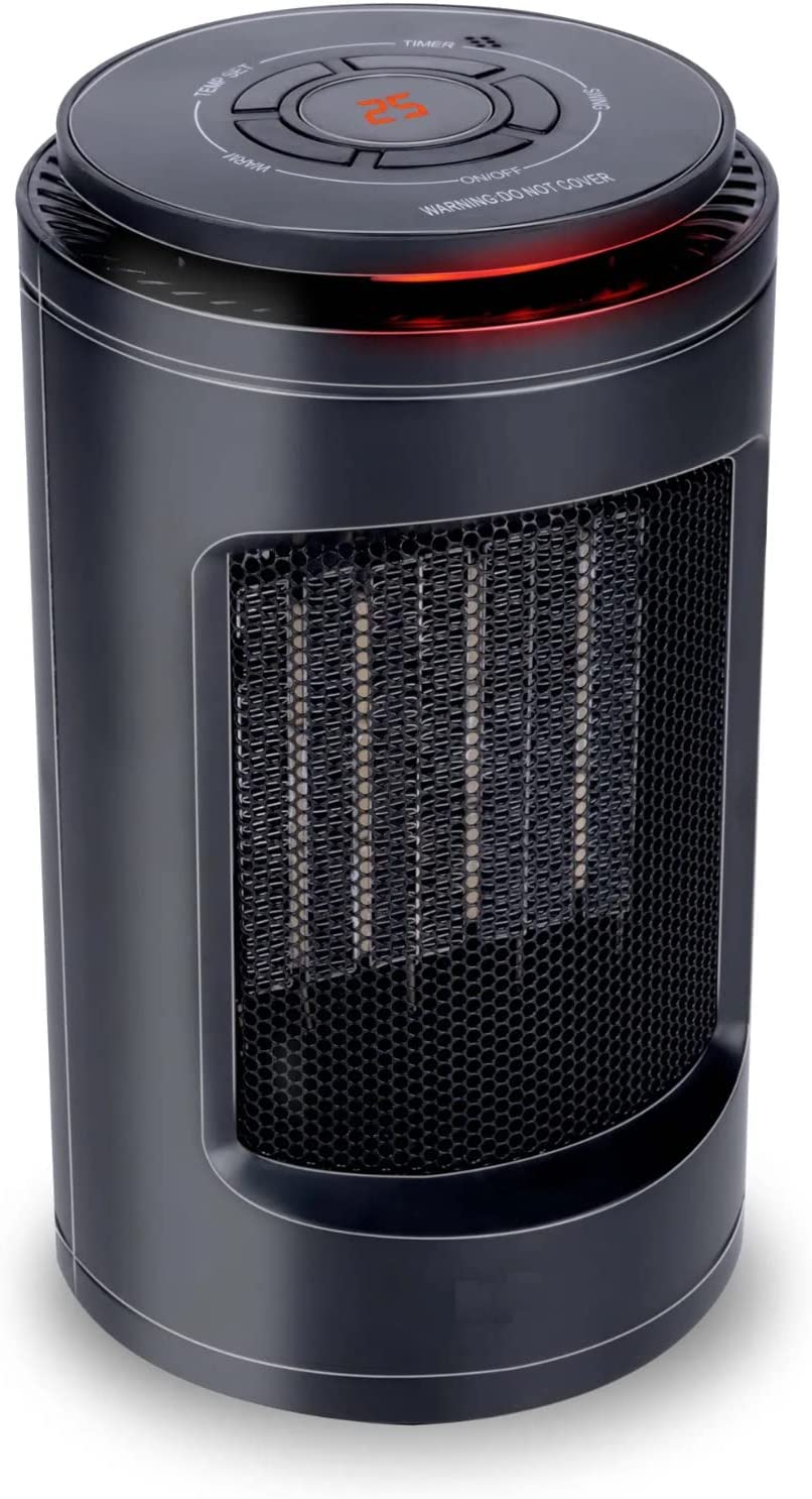 JUNG Keramik Heizlüfter Elektroheizung 1200W Schwarz – Leiser Heizkörper mit Oszillation, Thermostat & Timerfunktion, Kompakter Mini Heizstrahler für Innenräume bis 15m²