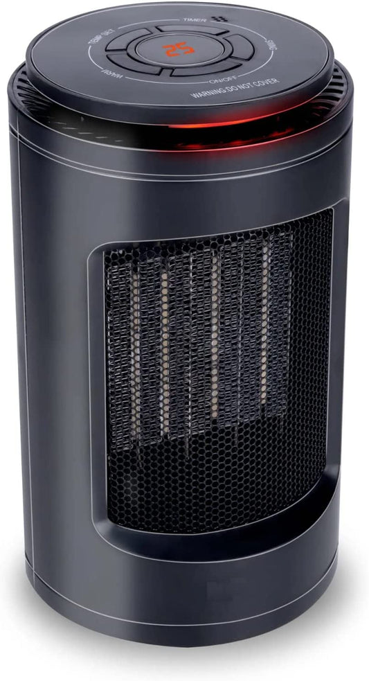 JUNG Keramik Heizlüfter Elektroheizung 1200W Schwarz – Leiser Heizkörper mit Oszillation, Thermostat & Timerfunktion, Kompakter Mini Heizstrahler für Innenräume bis 15m²