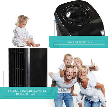 Commodoor TV02 Turmventilator 76cm, Schwarz – Leiser Säulenventilator mit 3 Geschwindigkeitsstufen, 75° Oszillation, Energieeffizienzklasse A+, Ideal für Räume bis 50 m², Geräuscharmer Betrieb und modernes Design