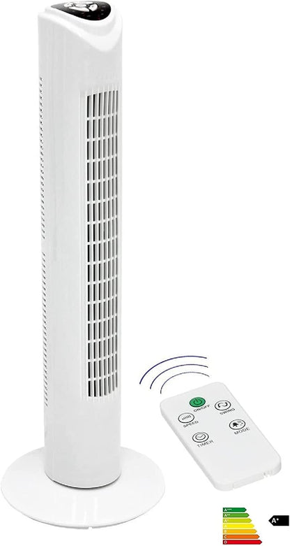Commodoor TVE19 Turmventilator mit Fernbedienung, 45W, Standventilator 80cm, sehr leise, Schwenkfunktion, 3 Geschwindigkeitsstufen, Säulenventilator