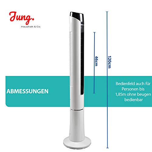 Commodoor TVE24 120 cm Turmventilator mit Fernbedienung, 45W, leise, energiesparend, Kinderzimmer geeignet, für Räume bis 50 m², Luftkühler