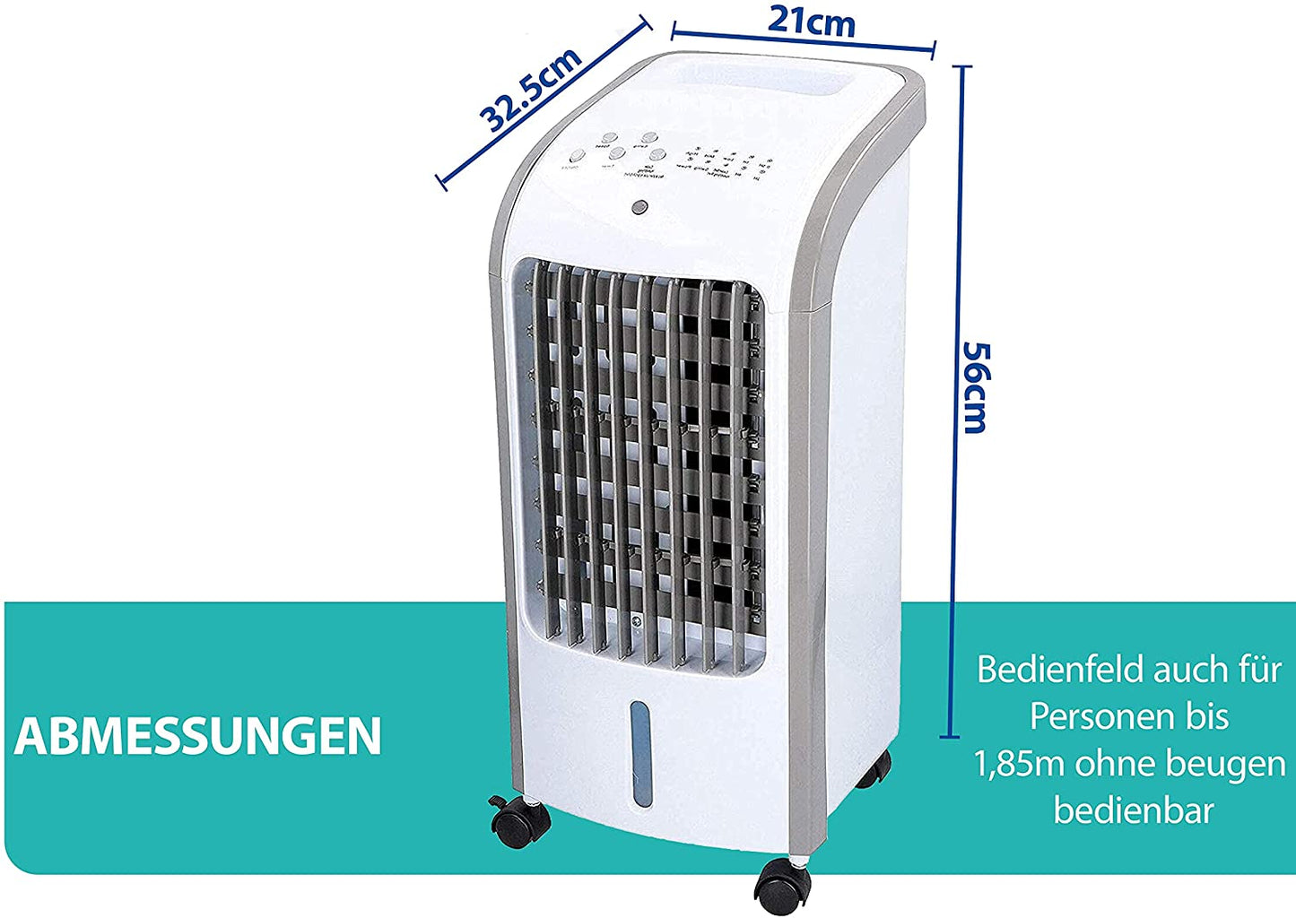 JUNG TVE26 Mobile Klimaanlage mit Verdunstungskühlung, 2-in-1 Funktion als Klimaanlage & Turmventilator, energieeffizient, für Räume bis 35 m², leise, Timer, 4L Wassertank