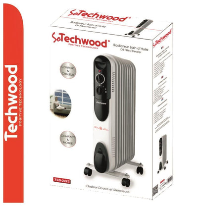 Techwood Öl-Radiator Heizkörper 2000W mit Thermostat, mobiler Heizlüfter mit Konvektionswärme, Sicherheits-Heizung mit Überhitzungsschutz und Rollen, Weiß, effizienter Elektroheizer