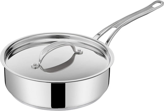 Tefal E3063234 Jamie Oliver Cook's Classics Schmorpfanne 24 cm, Titanverstärkte Antihaftversiegelung, Thermo-Signal™, Induktionsgeeignet, Ofenfest bis 210°C, Edelstahlgriff mit Silikoneinlage, Deckel aus Edelstahl