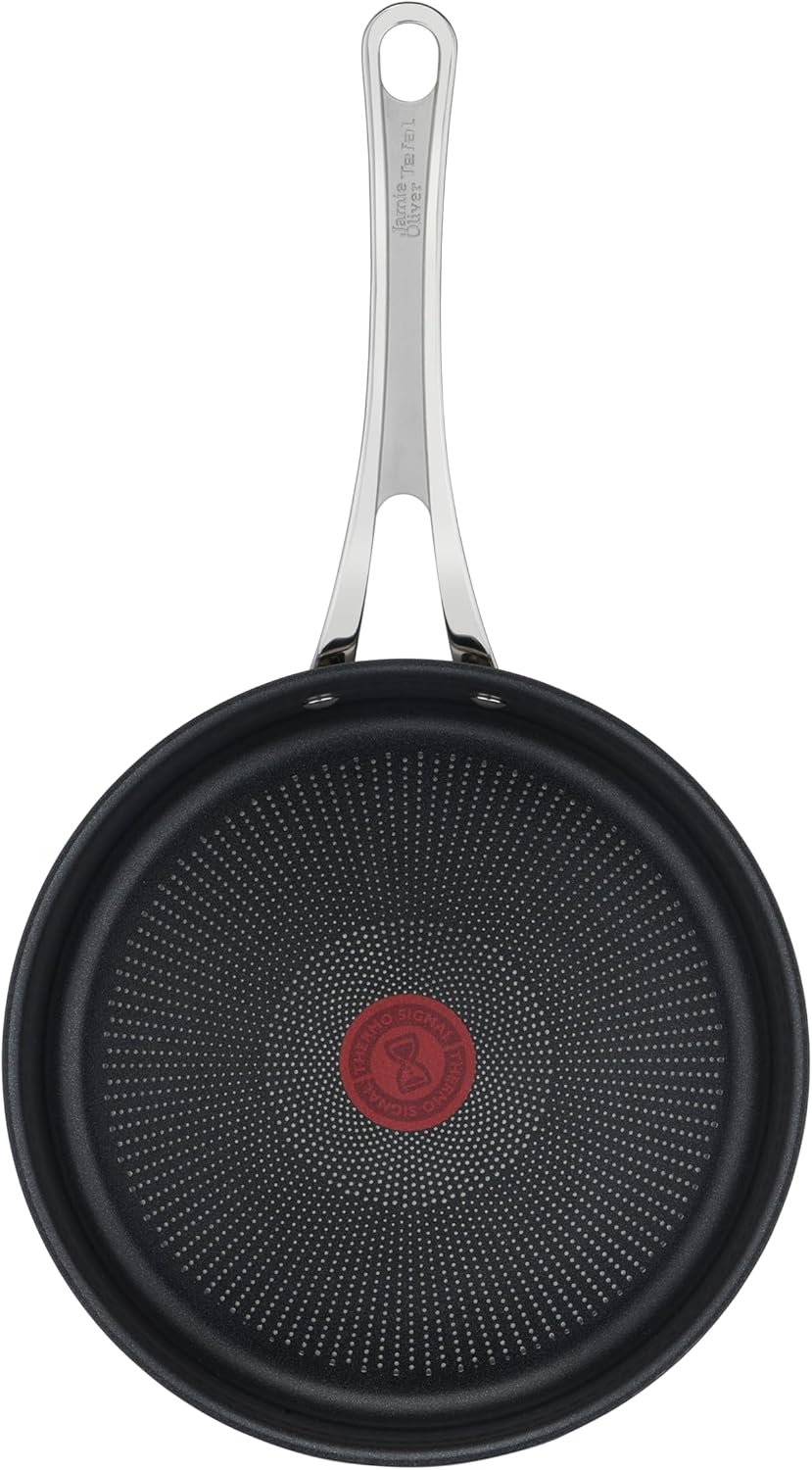 Tefal E3063234 Jamie Oliver Cook's Classics Schmorpfanne 24 cm, Titanverstärkte Antihaftversiegelung, Thermo-Signal™, Induktionsgeeignet, Ofenfest bis 210°C, Edelstahlgriff mit Silikoneinlage, Deckel aus Edelstahl