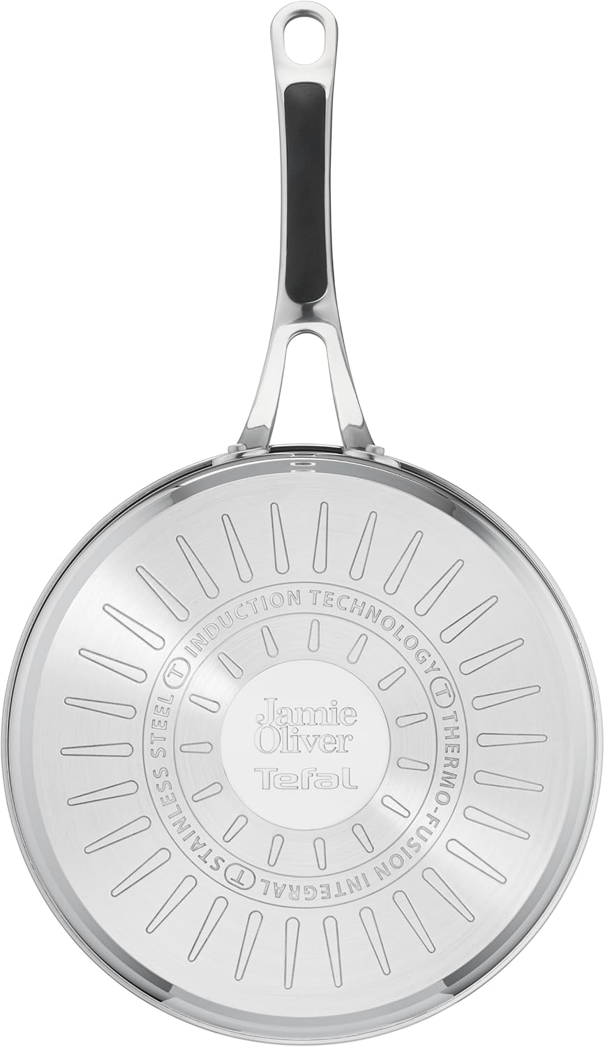 Tefal E3063234 Jamie Oliver Cook's Classics Schmorpfanne 24 cm, Titanverstärkte Antihaftversiegelung, Thermo-Signal™, Induktionsgeeignet, Ofenfest bis 210°C, Edelstahlgriff mit Silikoneinlage, Deckel aus Edelstahl