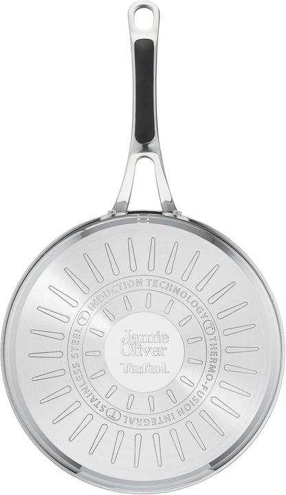 Tefal E3063234 Jamie Oliver Cook's Classics Schmorpfanne 24 cm, Titanverstärkte Antihaftversiegelung, Thermo-Signal™, Induktionsgeeignet, Ofenfest bis 210°C, Edelstahlgriff mit Silikoneinlage, Deckel aus Edelstahl