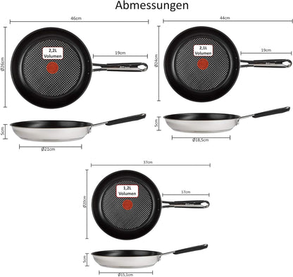 Tefal E30 Jamie Oliver Set 13 Edelstahlpfannenset Induktion 6-teilig 20 cm + 24 cm + 28 cm mit Titanium Excellence Antihaftbeschichtung, ThermoSpot, rutschfestem Griff, für alle Herdarten geeignet, Spülmaschinenfest