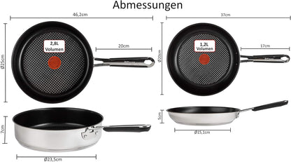 Tefal E30 Jamie Oliver 5-teiliges Set 11 Pfannenset Induktion 20 cm + Schmorpfanne 25 cm mit Deckel, Titanium Excellence Antihaftbeschichtung, ThermoSpot, rutschfeste Griffe, Spülmaschinenfest, für alle Herdarten geeignet