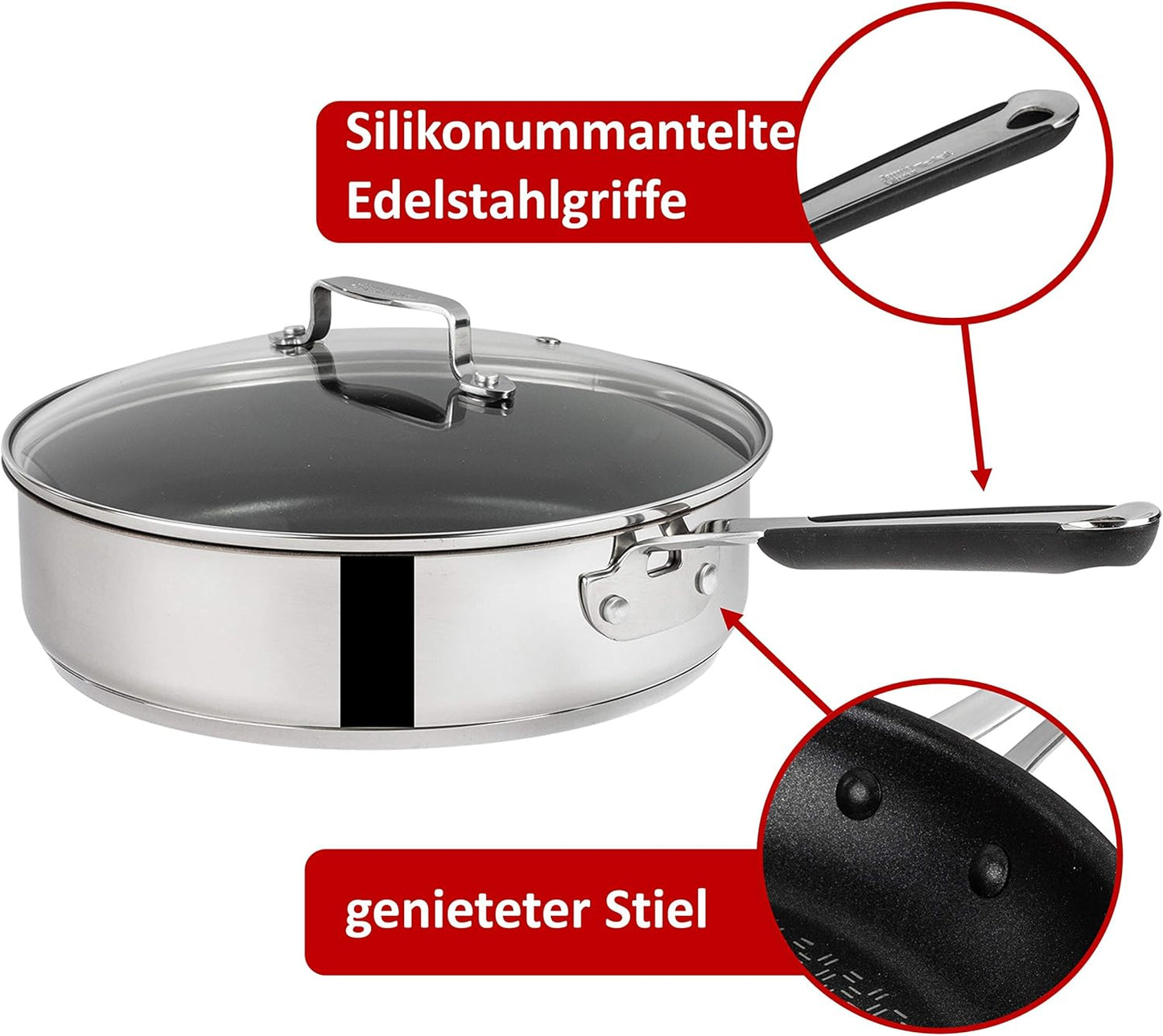 Tefal E30 Jamie Oliver 5-teiliges Set 11 Pfannenset Induktion 20 cm + Schmorpfanne 25 cm mit Deckel, Titanium Excellence Antihaftbeschichtung, ThermoSpot, rutschfeste Griffe, Spülmaschinenfest, für alle Herdarten geeignet