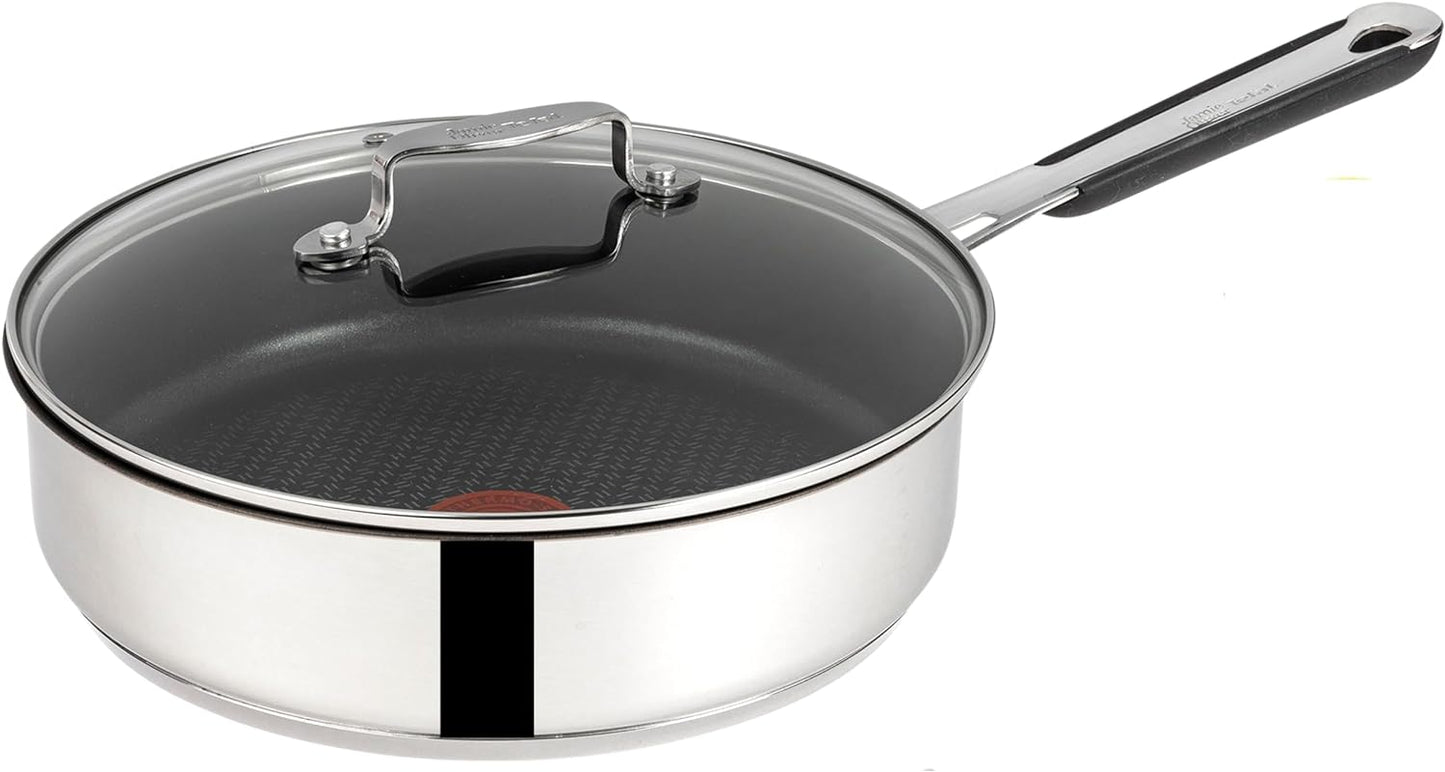 Tefal E30 Jamie Oliver Set 5 Schmorpfanne Induktion 25 cm, Pfanne mit Deckel, Titanium Excellence Antihaftbeschichtung, Spülmaschinenfest, Hitzebeständig, Für Alle Herdarten, Pfanne mit ThermoSpot