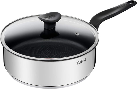 Tefal E3093204 Primary Schmorpfanne 24 cm, Edelstahl, Induktionsgeeignet, gesunde Antihaftbeschichtung, ergonomischer Griff, mit Glasdeckel, für alle Herdarten, langlebig, spülmaschinenfest
