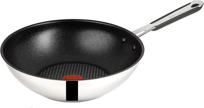 Tefal E30 Jamie Oliver Set 4 Wokpfanne Induktion 28 cm, Wokpfanne mit Antihaftbeschichtung, Spülmaschinenfest, Rutschfester Griff, Für Alle Herdarten, Silber, Hitzebeständig bis 260°C