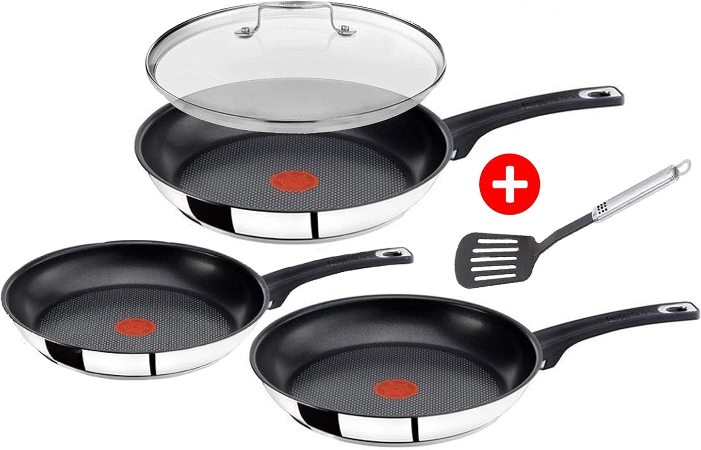Tefal E43510 Jamie Oliver Pfannenset 5 tlg Induktion, inkl Deckel 28cm+Wender, Pfanne 20,26,28 cm, alle Herdarten, Bratpfanne Antihaft-beschichtet [Energieklasse A++]