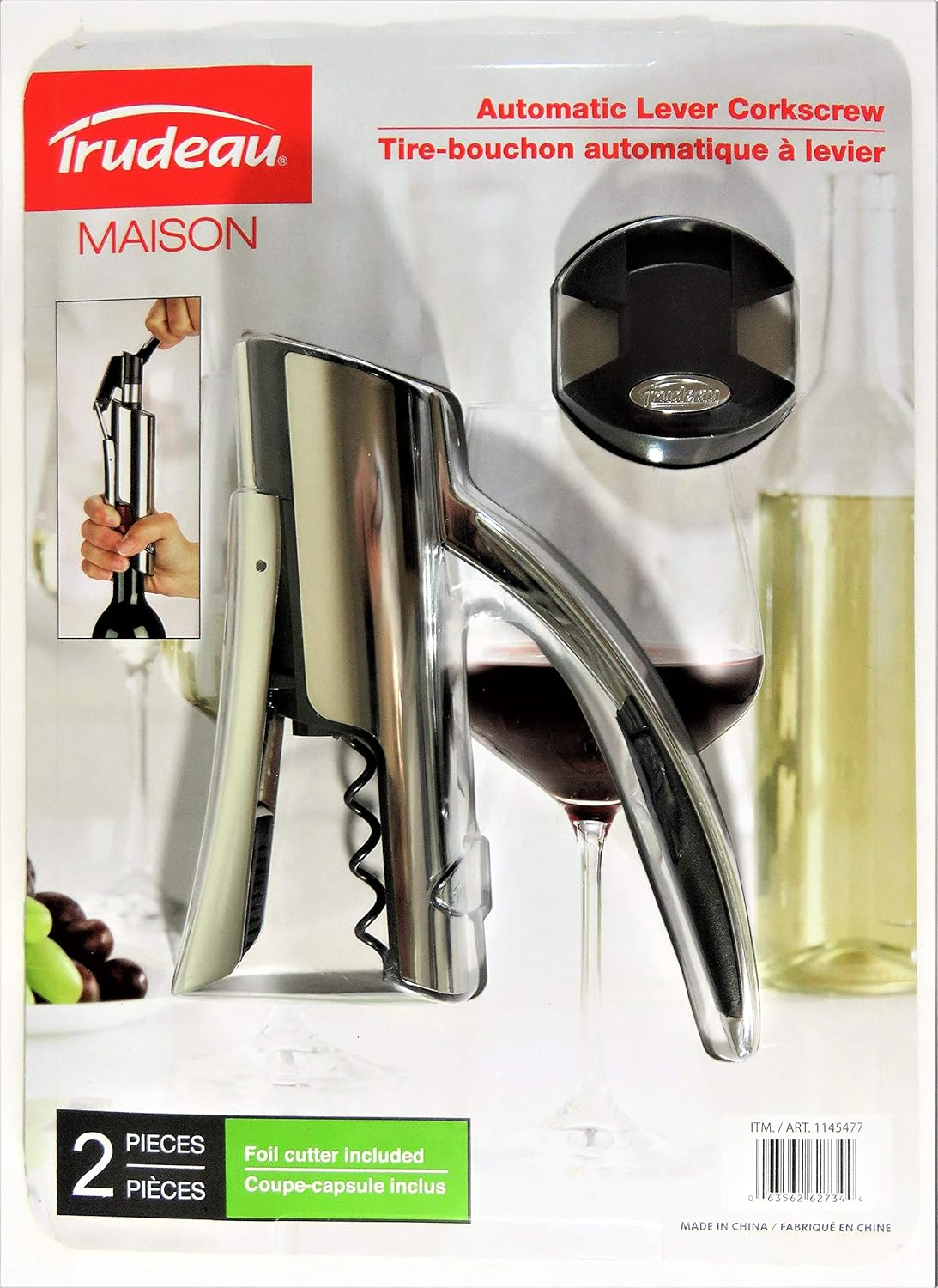 Trudeau 579198 Edelstahl Automatischer Hebel-Korkenzieher Deluxe, 476 Gramm Schwerer Weinöffner mit Antihaftbeschichtung, Robuster Korkenzieher für Flaschen mit Hebelantrieb und Folienschneider