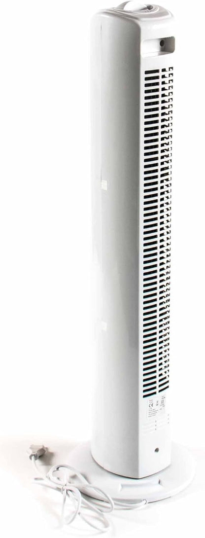 Commodoor Interior Turmventilator – Leiser Turmventilator mit 3 Stufen 77cm Höhe, Säulenventilator für Innenräume, platzsparender Standventilator mit Oszillation, energiesparend, weiß, leistungsstark für Wohnzimmer & Büro