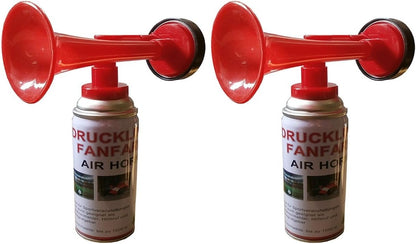 Leonardo Vicenti Profi Druckluft Fanfare 2 Stück, 210 ml umweltfreundliches Gas, lautes Air Horn, Aluminium Signalhorn, Stadionhupe, Notfall Signalhorn, robuste Drucklufttröte für Sport, Sicherheit, Feiern