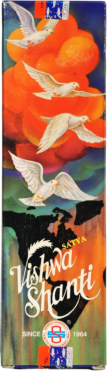 Satya Vishwa Shanti Räucherstäbchen 20 g, natürlicher Duft, harmonisierende Wirkung, für Meditation und Yoga, entspannend und beruhigend, natürliche ätherische Öle, langanhaltende Brenndauer, unparfümiert, 15-20 Stäbchen