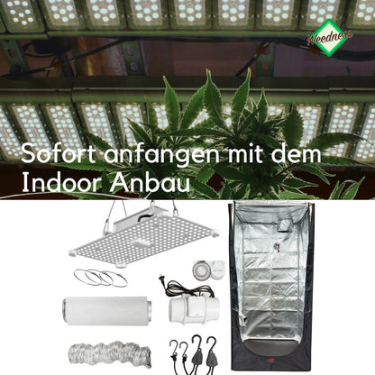 JUNG Weedness Growbox Komplettset 400W LED mit Mixed Inline Lüfter, Aktivkohlefilter 125mm, Zeitschaltuhr, 100x100x200 cm – Indoor Grow Zelt für Anbau und Zucht von Pflanzen